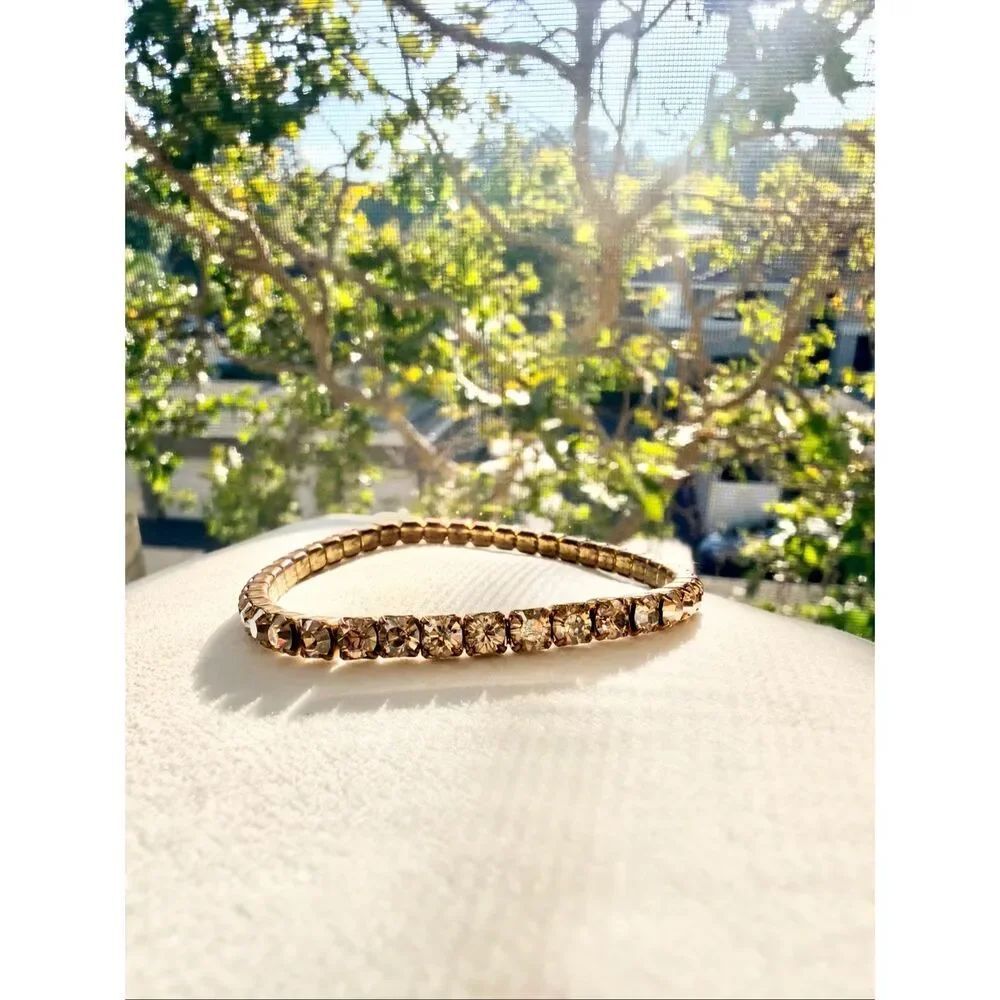 Authentic Swarovski Champagne Crystal Stretch Tennis Bracelet Gold